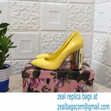 Dolce  &  Gabbana Heel 10.5cm Patent Leather Pumps Yellow with DG Karol Heel 2021